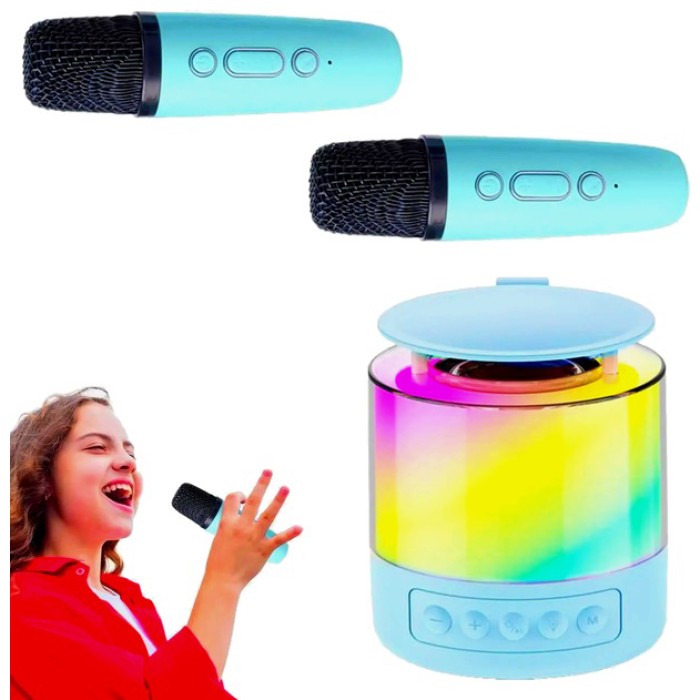 Портативна Bluetooth колонка K19 з підсвічуванням LED та двома мікрофонами для караоке Blue
