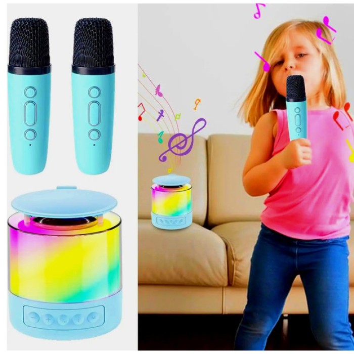 Портативна Bluetooth колонка K19 з підсвічуванням LED та двома мікрофонами для караоке Blue UY-54
