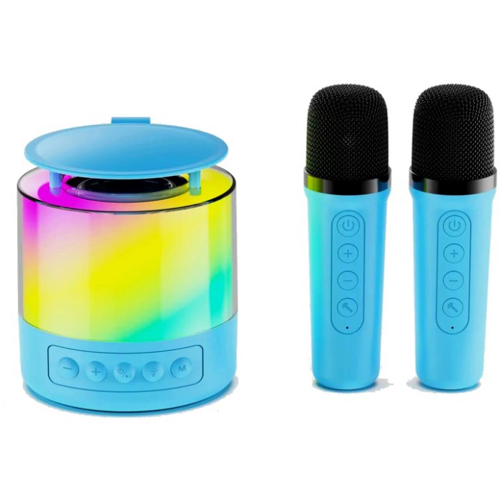 Портативна Bluetooth колонка K19 з підсвічуванням LED та двома мікрофонами для караоке Blue UY-54