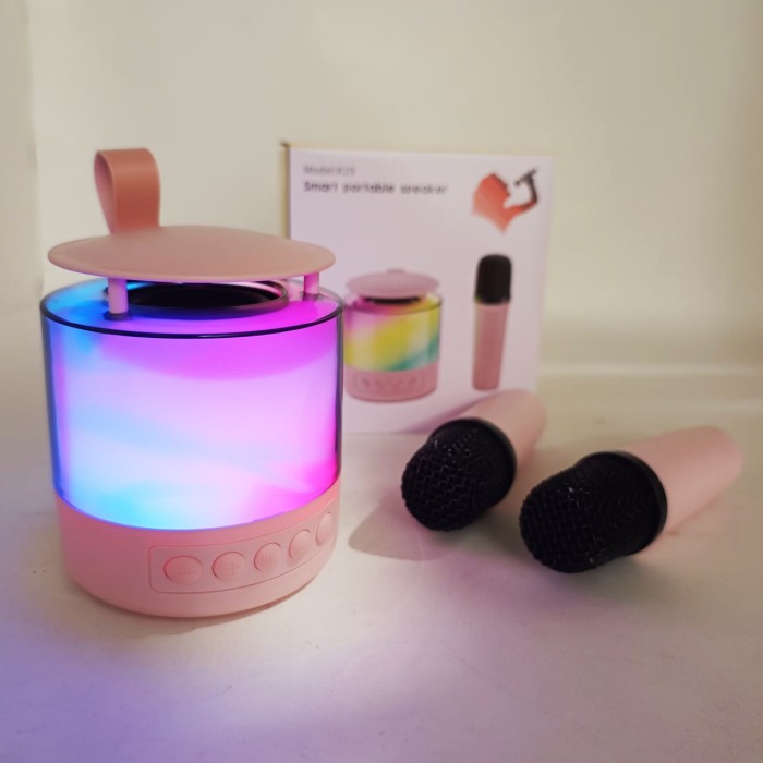 Портативна Bluetooth колонка K19 з підсвічуванням LED та двома мікрофонами для караоке Pink