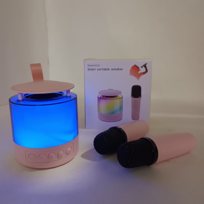 Портативна Bluetooth колонка K19 з підсвічуванням LED та двома мікрофонами для караоке Pink