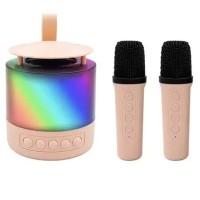 Портативна Bluetooth колонка K19 з підсвічуванням LED та двома мікрофонами для караоке Pink UA-35