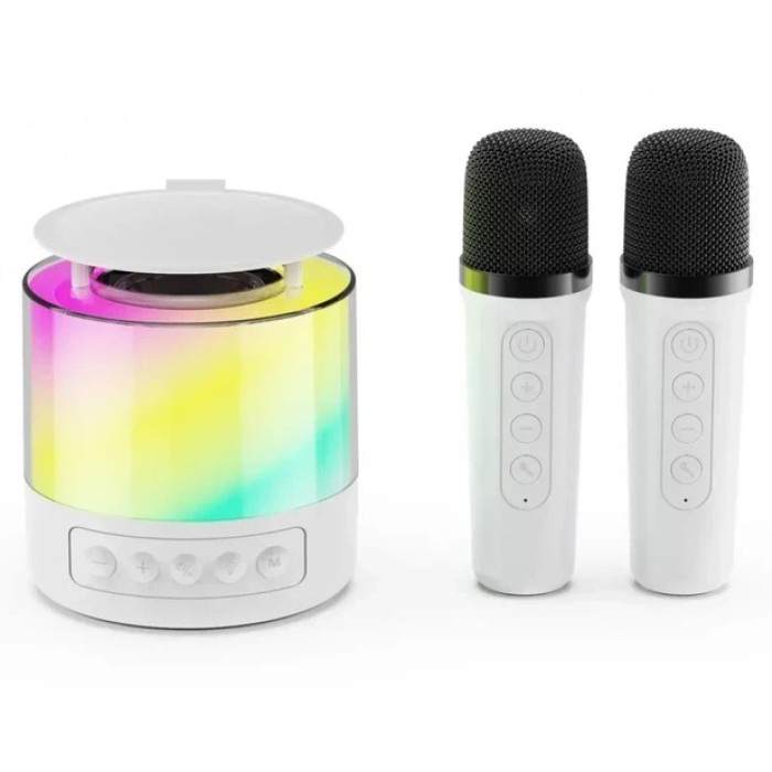 Портативна Bluetooth колонка K19 з підсвічуванням LED та двома мікрофонами для караоке White AN-88