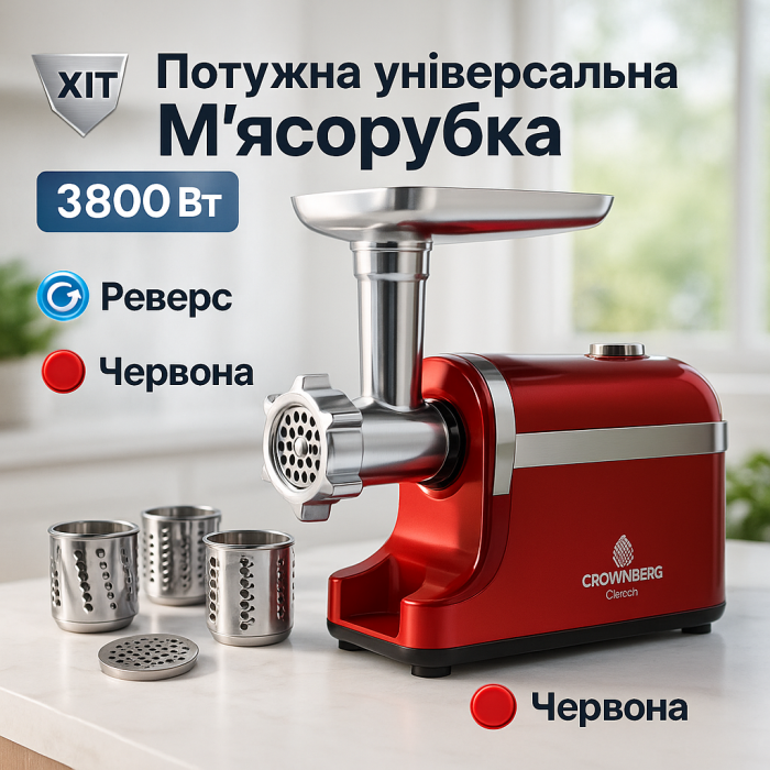 М'ясорубка Електрична шнекова Crownberg CB-4217 3800Вт