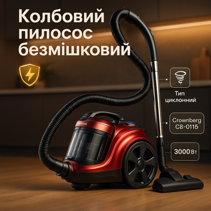 Контейнерний пилосос Crownberg CB-0115 3000Вт Побутовий безмішковий колбовий з контейнером 3.5л
