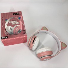 Навушники накладні бездротові ST37M зі котячими вушками, що світяться. Колір: рожевий UD-48