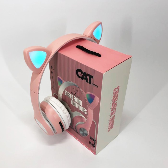 Навушники накладні бездротові ST37M зі котячими вушками, що світяться. Колір: рожевий UD-48