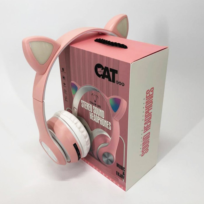 Навушники накладні бездротові ST37M зі котячими вушками, що світяться. Колір: рожевий UD-48