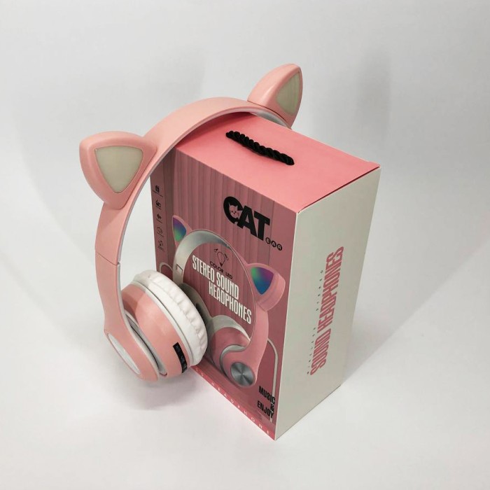 Навушники накладні бездротові ST37M зі котячими вушками, що світяться. Колір: рожевий UD-48