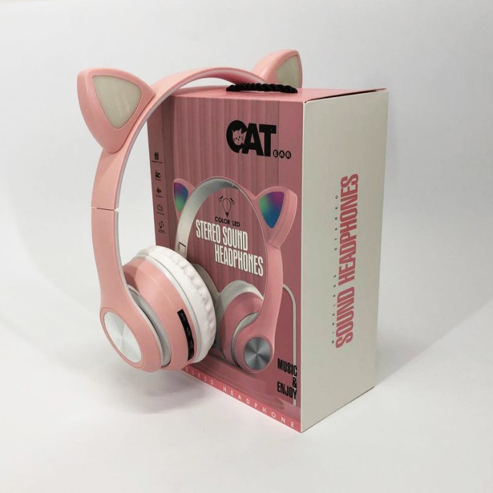 Навушники накладні бездротові ST37M зі котячими вушками, що світяться. Колір: рожевий UD-48