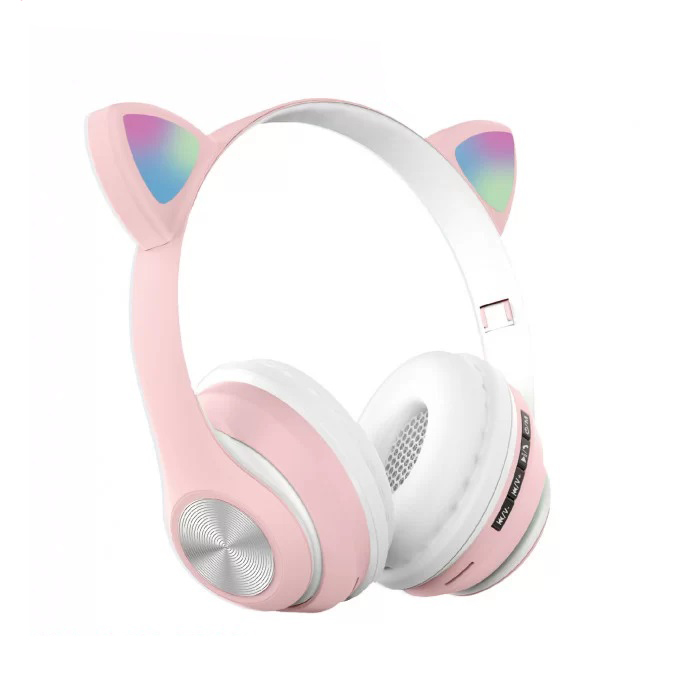Навушники накладні бездротові ST37M зі котячими вушками, що світяться. Колір: рожевий YO-97