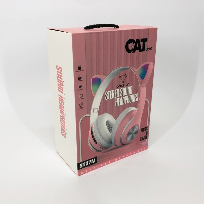Навушники накладні бездротові ST37M зі котячими вушками, що світяться. Колір: рожевий YO-97