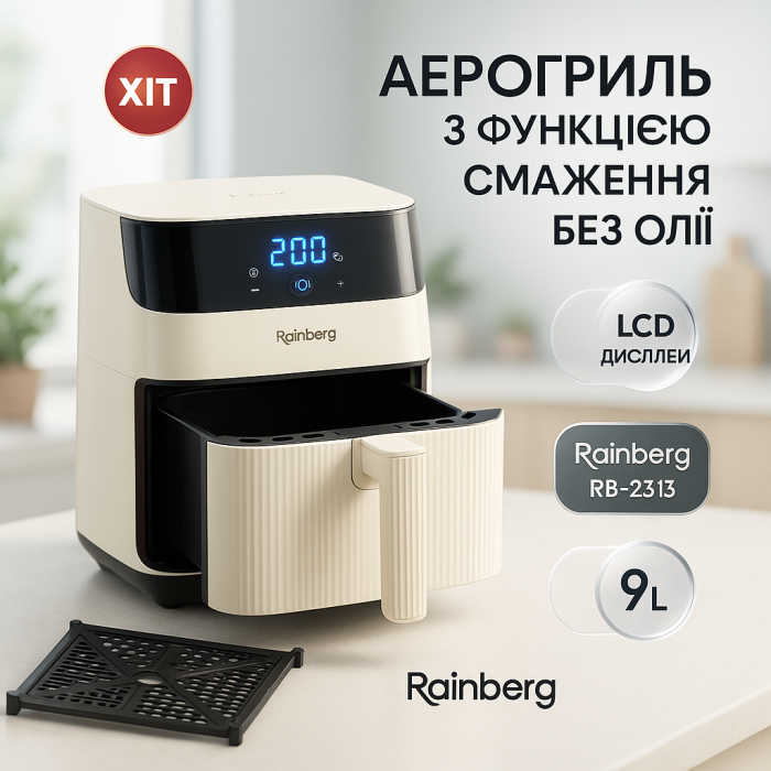 Аерофритниця Rainberg RB-2313 Потужний аерогриль 4200Вт Фрітюрниця безмасляна 9л Мультипіч