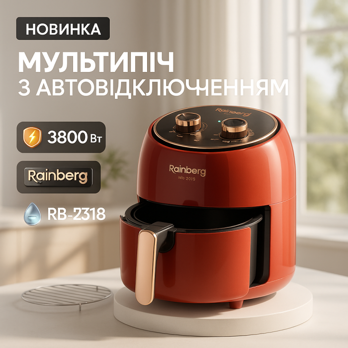 Електро Фритюрниця безмасляна Rainberg RB-2318 3800 Вт зі знімним кошиком 8.5л до 30 хв Red
