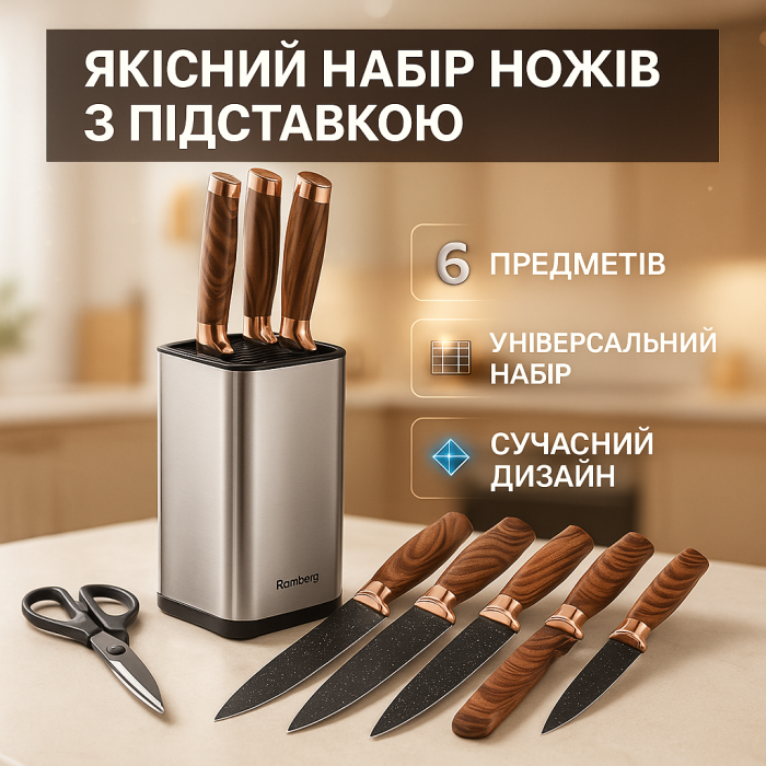 Набір литих ножів для кухні, Бюджетні кухонні ножі, Набір ножів побутовий металевих XJ-81