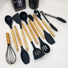 Кухонний набір силіконовий для готування, Комплект силіконових кухонних аксесуарів на підставці ER-65