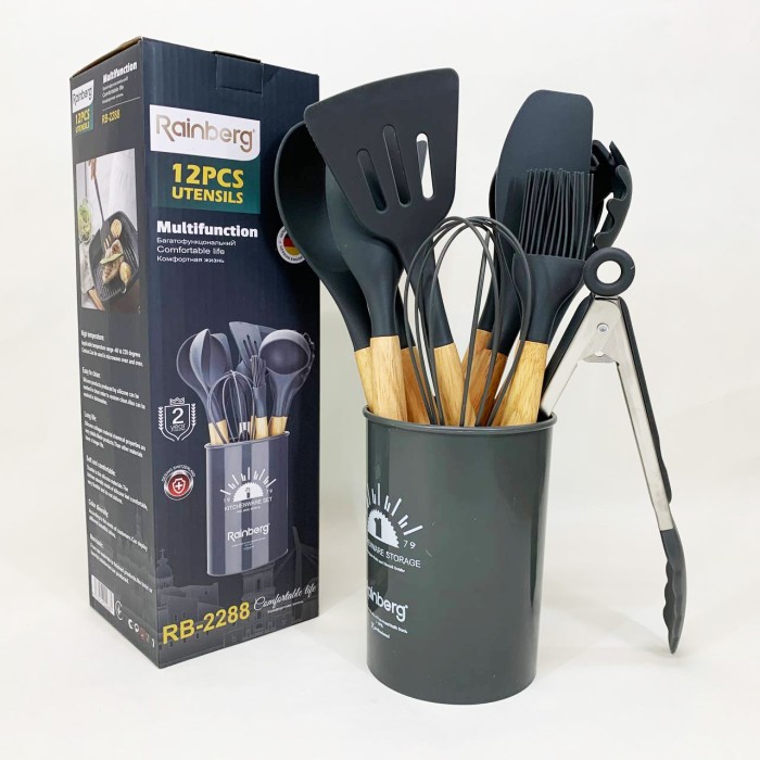 Кухонний набір силіконовий для готування, Комплект силіконових кухонних аксесуарів на підставці ER-65