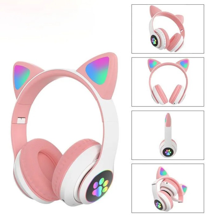 Бездротові навушники з котячими вушками та RGB підсвічуванням Cat VZV 23M. Колір: рожевий