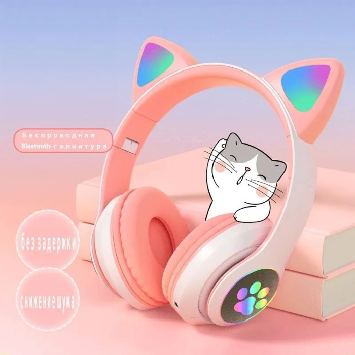 Бездротові навушники з котячими вушками та RGB підсвічуванням Cat VZV 23M. Колір: рожевий