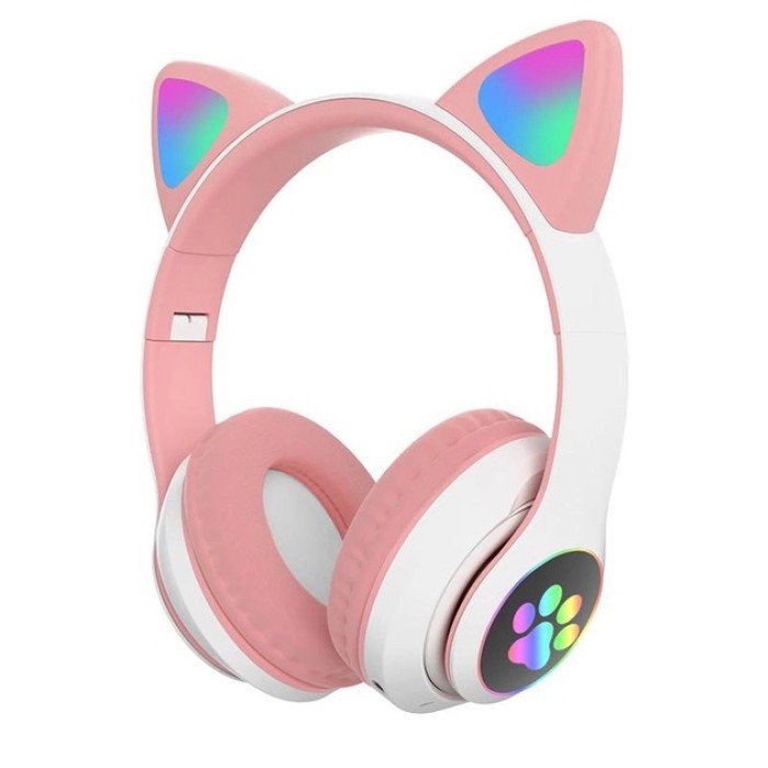 Бездротові навушники з котячими вушками та RGB підсвічуванням Cat VZV 23M. Колір: рожевий