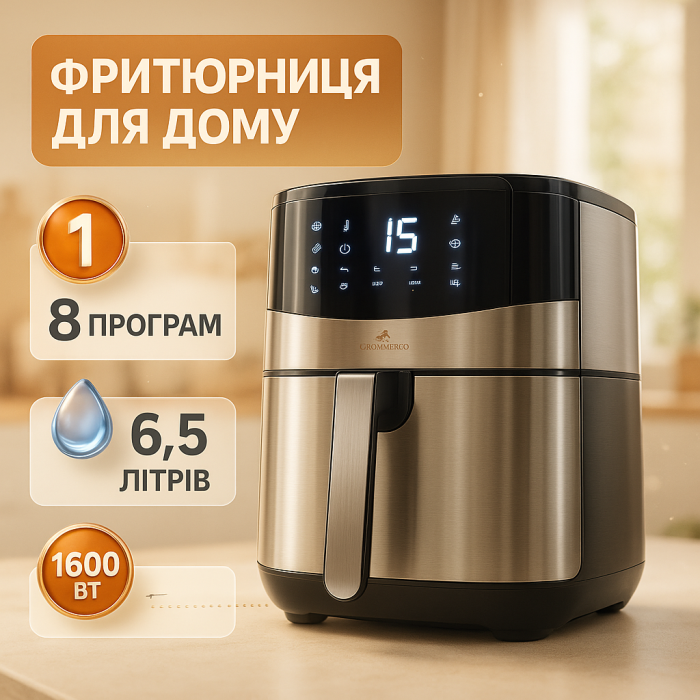 Безмасляна фритюрниця з таймером Crownberg, Фритюрниця електрична для фрі гаряче повітря GB-55