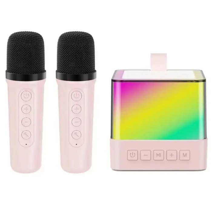 Портативна караоке система з двома мікрофонами Bluetooth акустична колонка для дому вечірок Pink AL-78