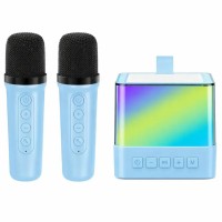 Портативна караоке система з двома мікрофонами Bluetooth акустична колонка для дому вечірок Blue HI-36