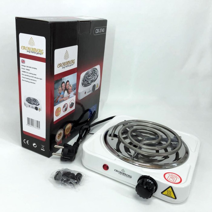 Плита настільна емальована Crownberg CB-3740, Настільна електроплита зручна, Електронна плита RF-82