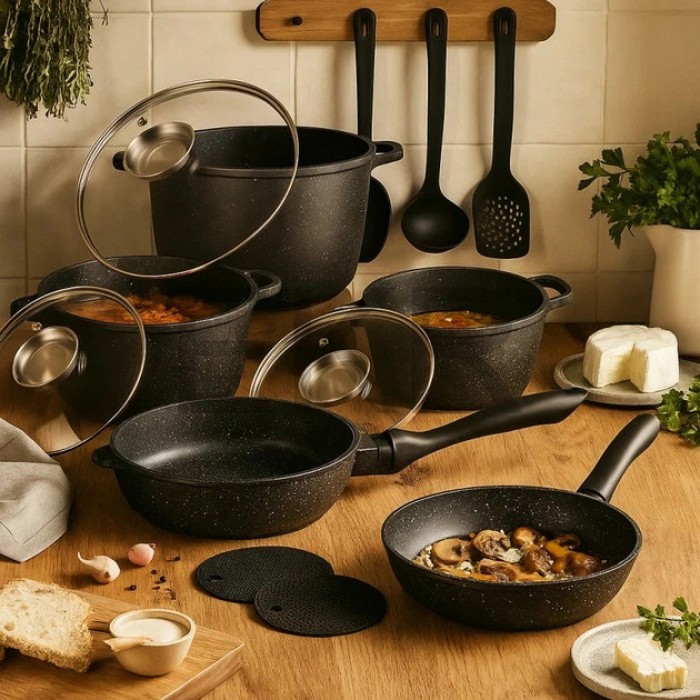 Набір кухонного посуду Edenberg EB-8182 з мармуровим антипригарним покриттям 17 предметів VL-14