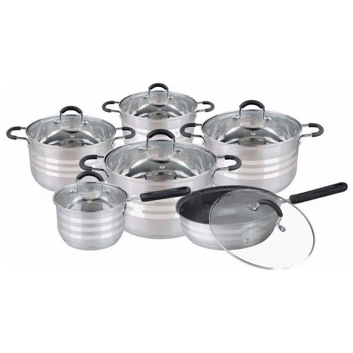 Набір посуду з кришками Edenberg EB-4080 із нержавіючої сталі 12 предметів 2.1л-6.5л DY-22