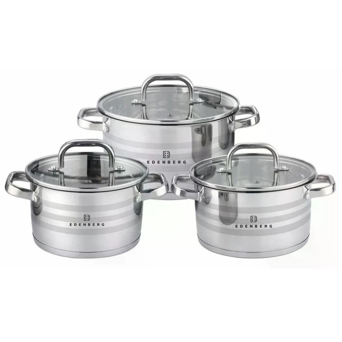 Набір посуду з нержавіючої сталі Edenberg EB-3741 зі скляними кришками 6 предметів BT-25