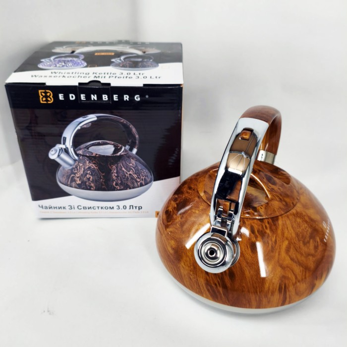 Чайник для води на газ Edenberg, Чайник з нержавіючої сталі якісний, Нержавіючі чайники зі свистком YC-14