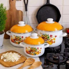 Набір емальованих каструль Edenberg EB-1888 1.6/2.3/3.0 л з малюнком 3 шт. 6 предметів LQ-97