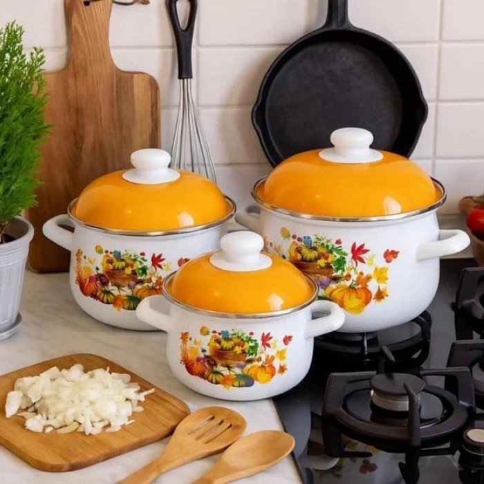 Набір емальованих каструль Edenberg EB-1888 1.6/2.3/3.0 л з малюнком 3 шт. 6 предметів LQ-97