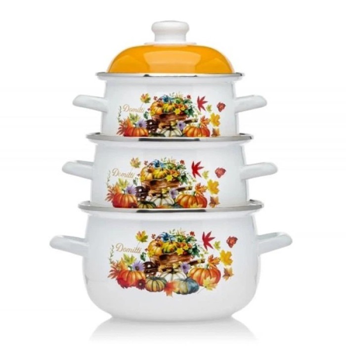 Набір емальованих каструль Edenberg EB-1888 1.6/2.3/3.0 л з малюнком 3 шт. 6 предметів LQ-97