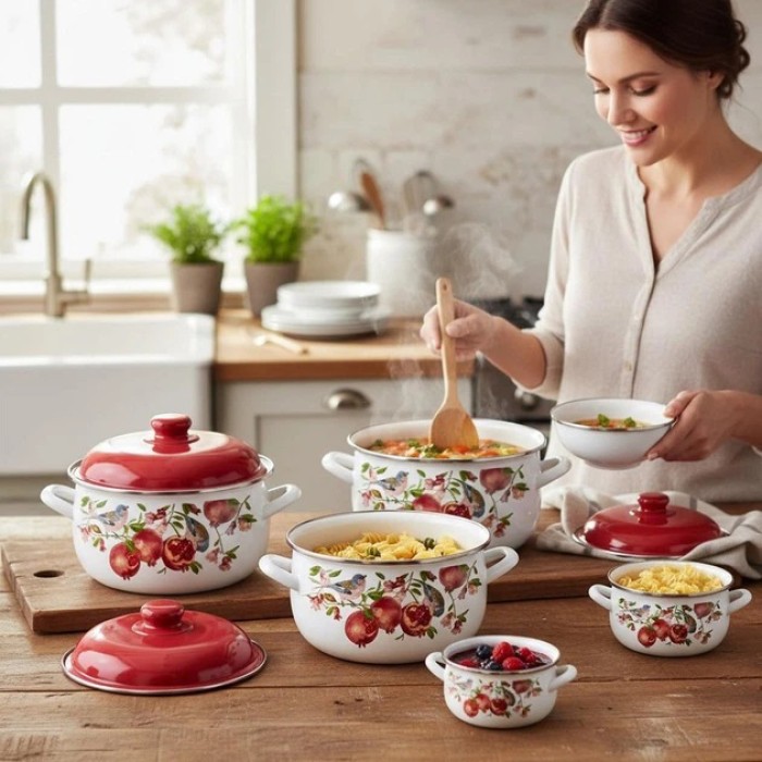 Набір емальованих каструль Edenberg EB-1873 з малюнком, 10 предметів EQ-13