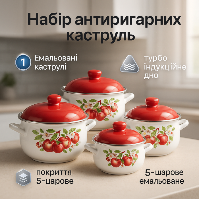 Набір емальованих каструль Edenberg EB-1873 з малюнком, 10 предметів