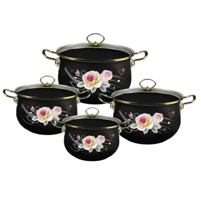 Набір емальованих каструль Edenberg 4 штуки з кришками 2.3/3/4/5 л 8 предметів FX-33