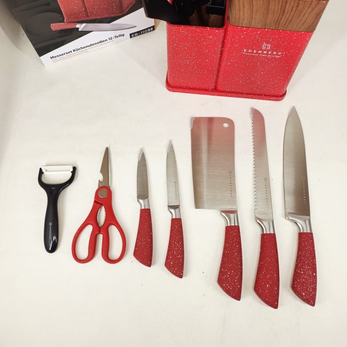 Набір кухонних ножів Edenberg EB-11098 із 12 предметів на стійці Red