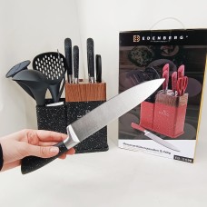 Набір кухонних ножів Edenberg EB-11098 із 12 предметів на стійці Black