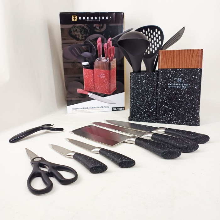 Набір кухонних ножів Edenberg EB-11098 із 12 предметів на стійці Black
