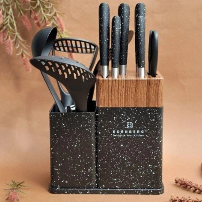 Набір кухонних ножів Edenberg EB-11098 із 12 предметів на стійці Black JS-34