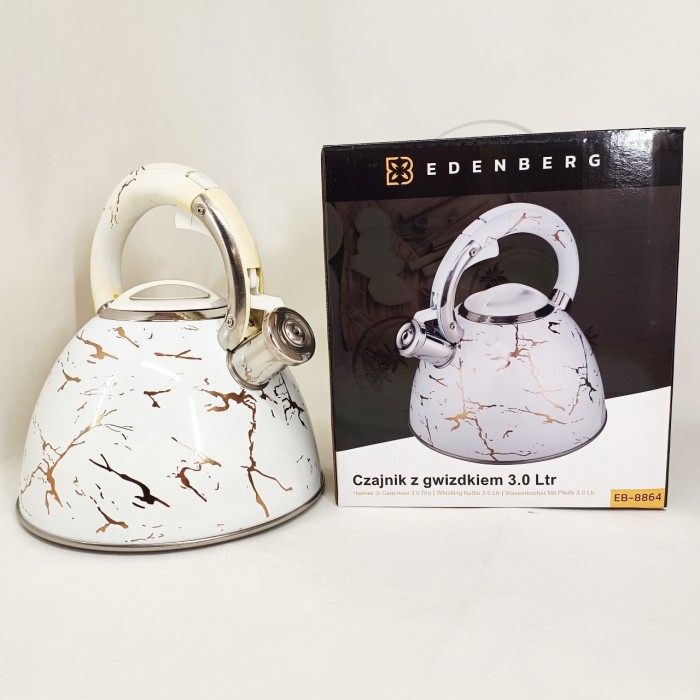 Чайник з потовщеним дном і прогумованою ручкою Edenberg, Чайник металевий зі свистком HK-24