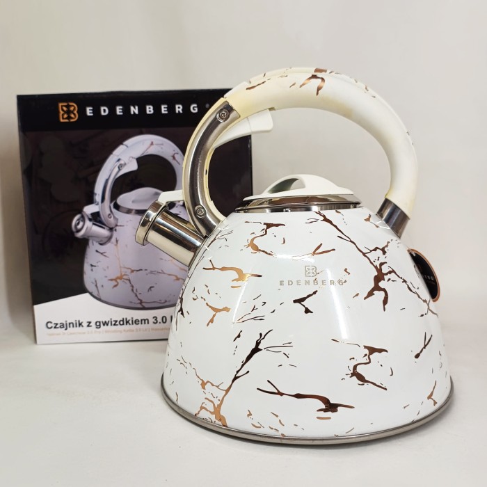 Чайник з потовщеним дном і прогумованою ручкою Edenberg, Чайник металевий зі свистком HK-24