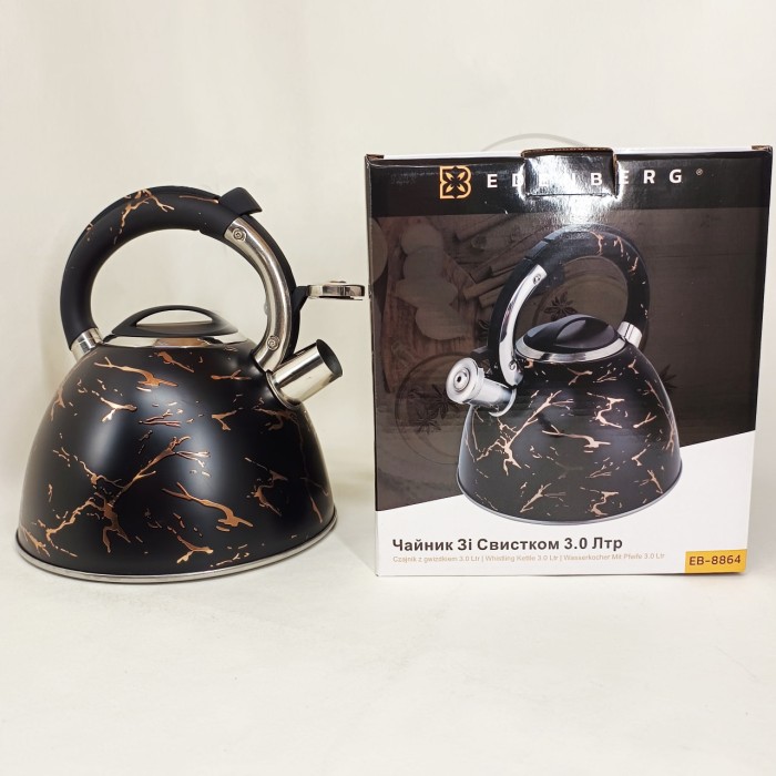 Чайник для води на газ Edenberg EB-8864 3л, Чайник з потовщеним дном і прогумованою ручкою DN-68