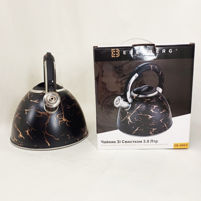 Чайник для води на газ Edenberg EB-8864 3л, Чайник з потовщеним дном і прогумованою ручкою DN-68