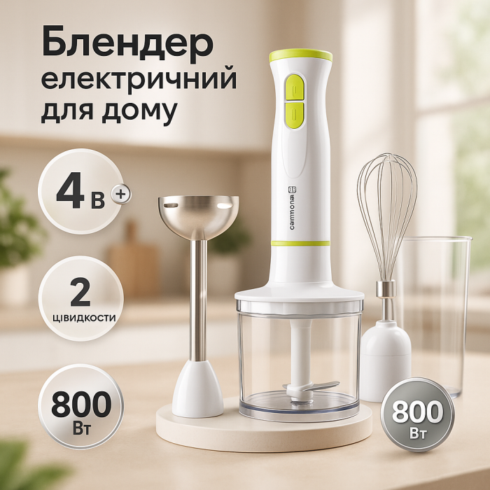 Блендер занурювальний Edenberg EB-60031 4в1 міксер подрібнювач блендер 800Вт White