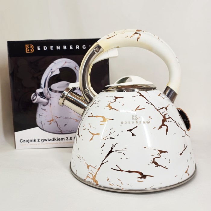 Емальований чайник Edenberg EB-12610 зі свистком та антипригарним покриттям 3л White