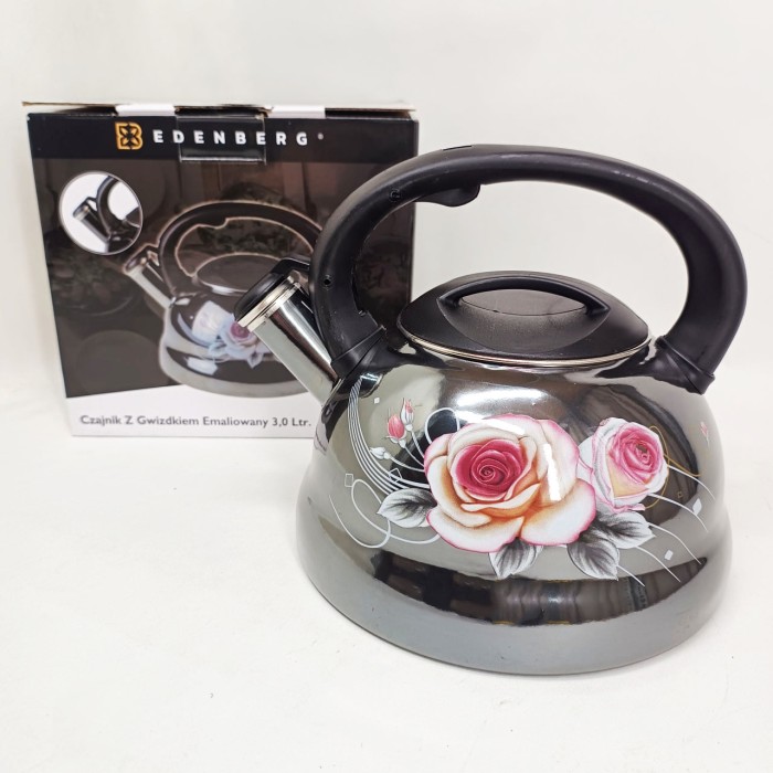Емальований чайник Edenberg EB-12610 зі свистком та антипригарним покриттям 3л Flowers