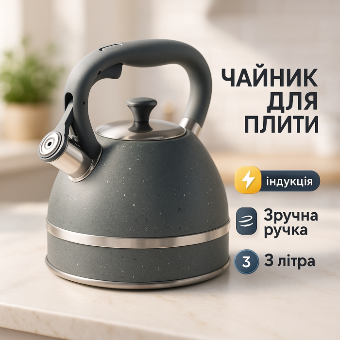 Звичайний чайник на газову плиту Edenberg, Чайник зі свистком для кип'ятіння на кухню 3 л KD-89